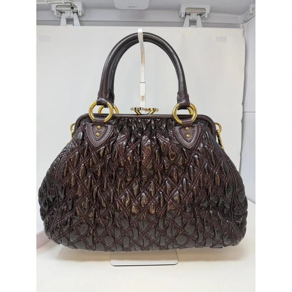 Marc Jacobs Quilted Leather Stam Bag Deep Plum Maroon Contrast Stitch Fall 2007